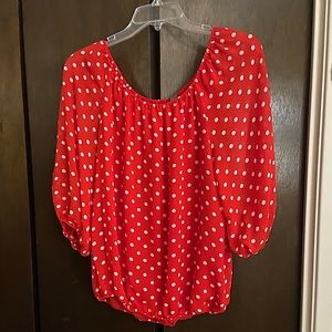 Vince Camuto red polka dot blouse